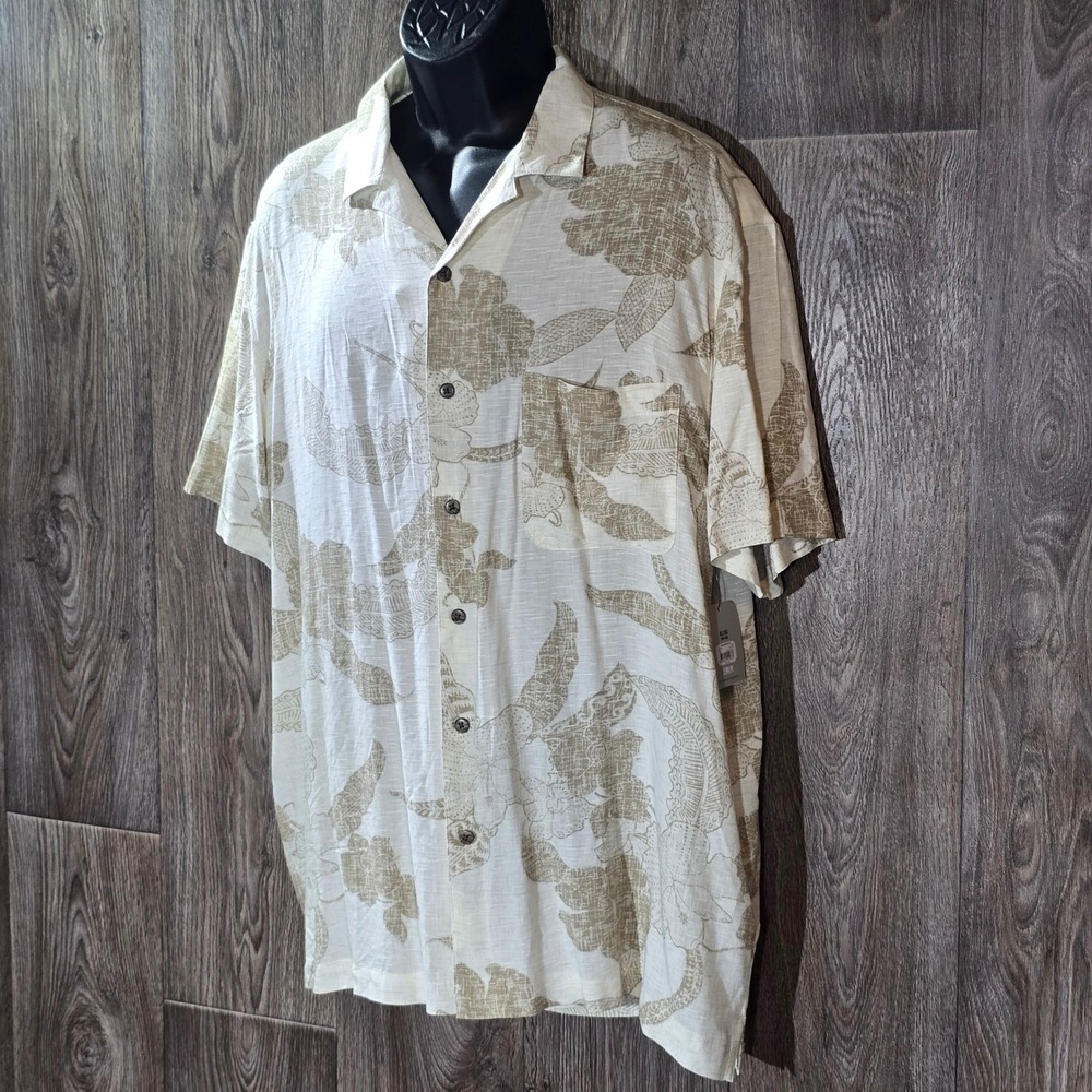 GEORGE Mens Tropical Floral Short Sleeve Button Down Shirt XL Beige White NWT - Picture 8 of 13